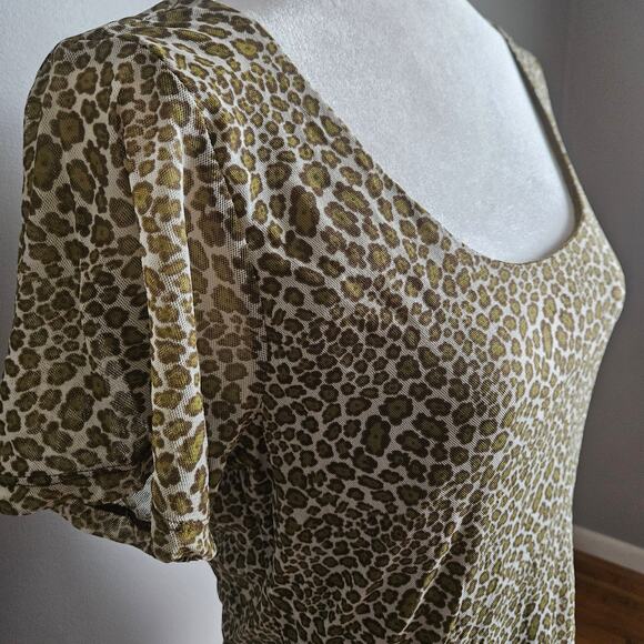 Liz Claiborne Top Womens XL Leopard Print Sheer‎ Mesh Y2K Fitted Scoop Neck - Picture 2 of 10